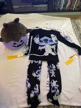 Stitch Mummy Kids Pajama Set size 10 and Bat Squishmallow